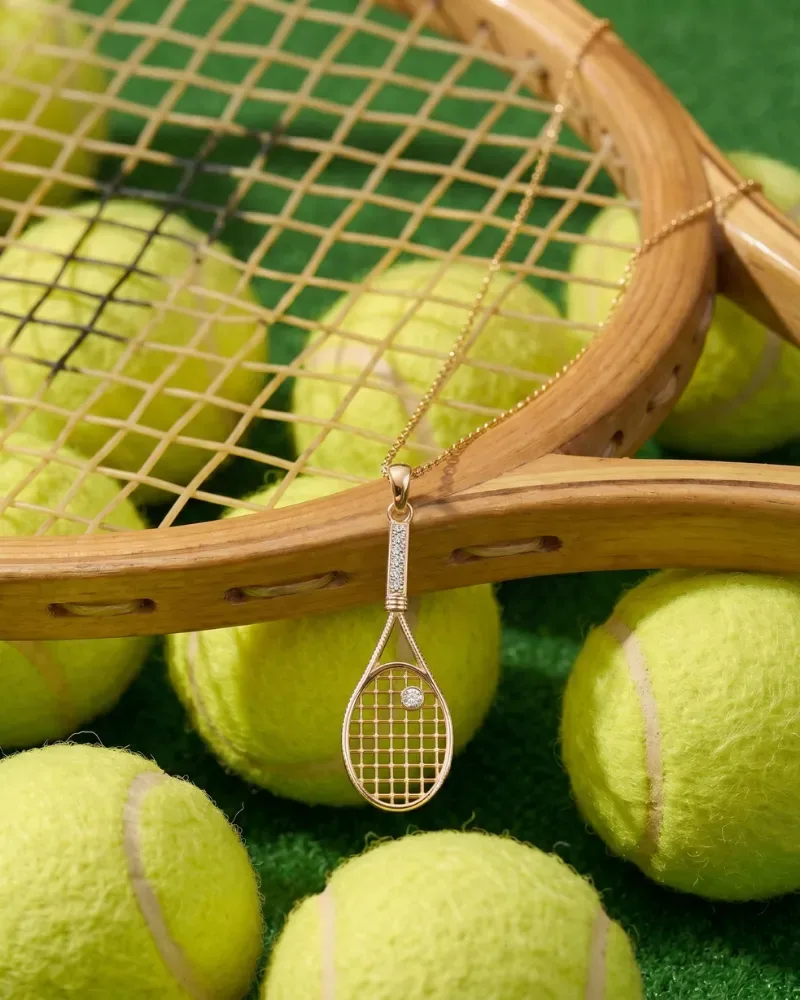 14 ayar sarı altın taş detaylı tenis raketi tasarımlı kolye